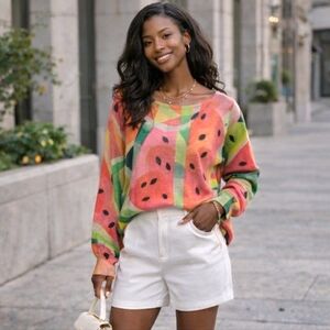 Colorful Print Lightweight Knit Sweater | Statement Summer Top | Bold Chic Style